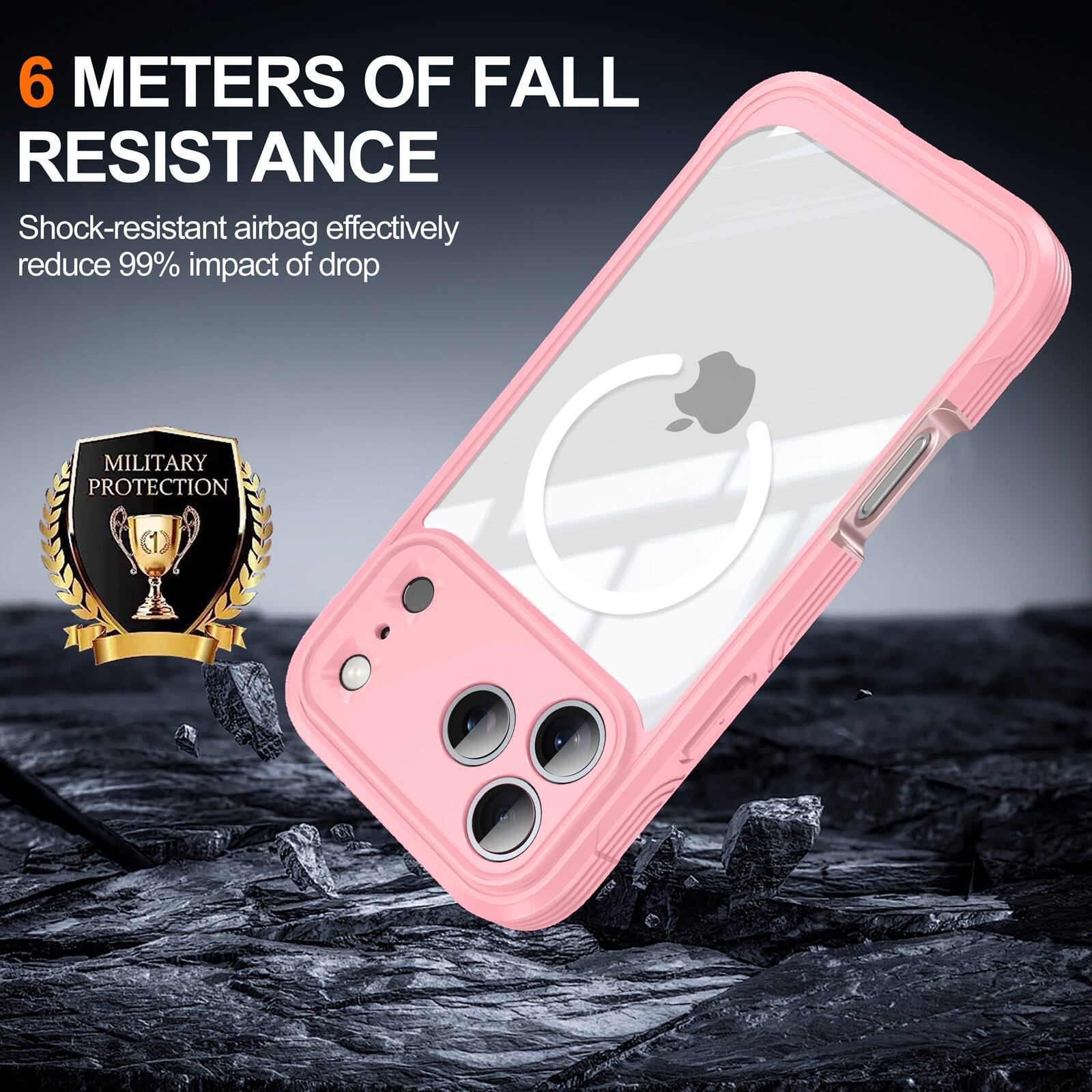 6 METERS OF FALL RESISTANCE  
Shock-resistant airbag effectively reduce 99% impact of drop  
MILITARY PROTECTION