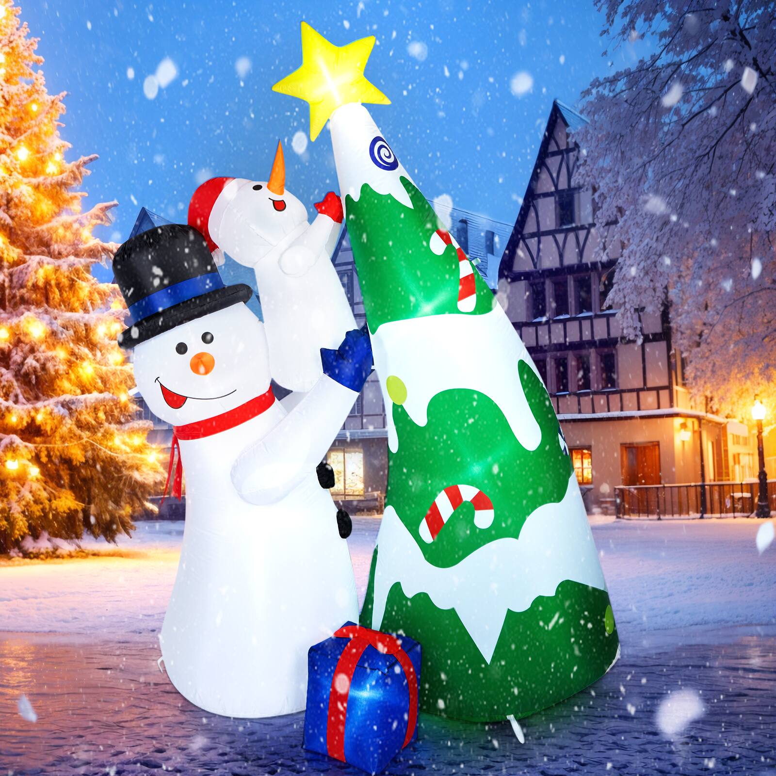 Alt View 9. CAMULAND - 7ft Inflatable Snowman Christmas Tree - White Green.