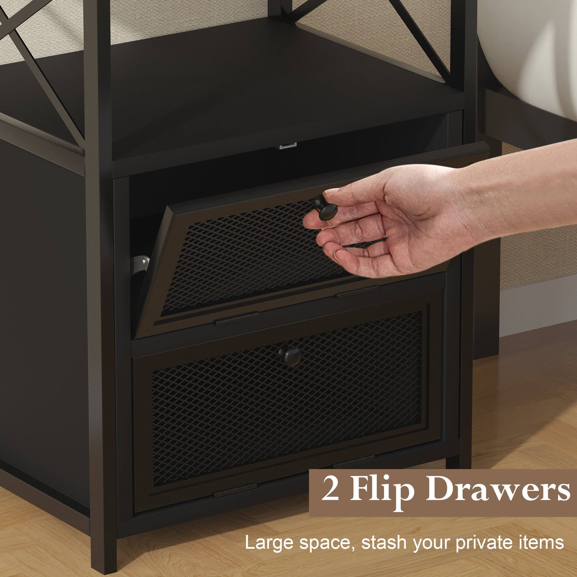Vecelo Set Of 2 Modern Nightstand with Magic Flip Drawers, MDF Wood ...