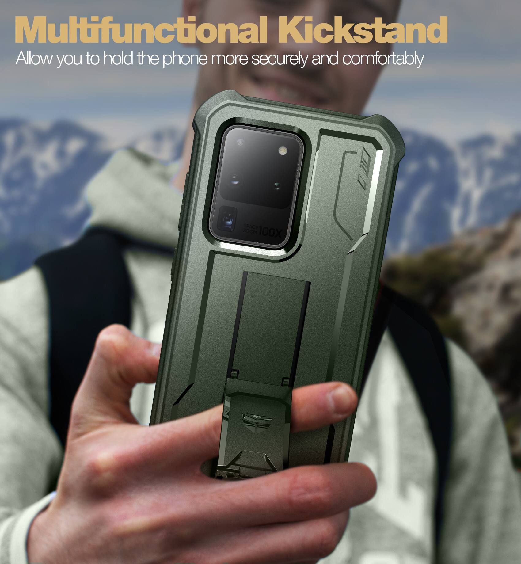 Multifunctional Kickstand  
Allow you to hold the phone more securely and comfortably