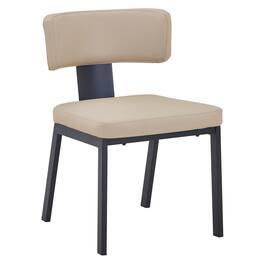 LeisureMod - Teres Leather Dining Chair, Ergonomic Mid-Century Modern Kitchen Accent Chair, Steel Legs - Soft Taupe