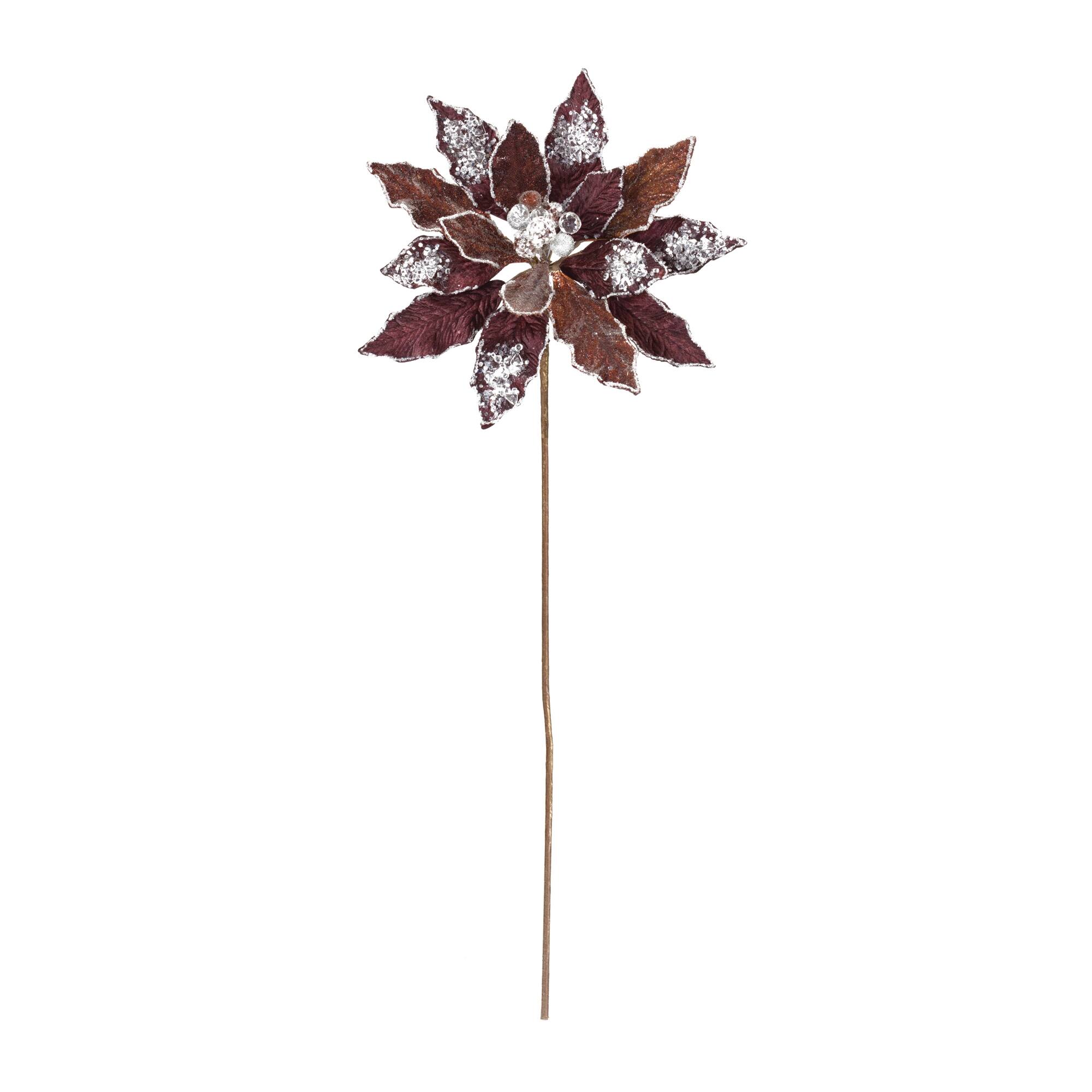 Angle. BreeBe - Glittered Poinsettia Flower Stem (Set of 2) - Brown, Silver.