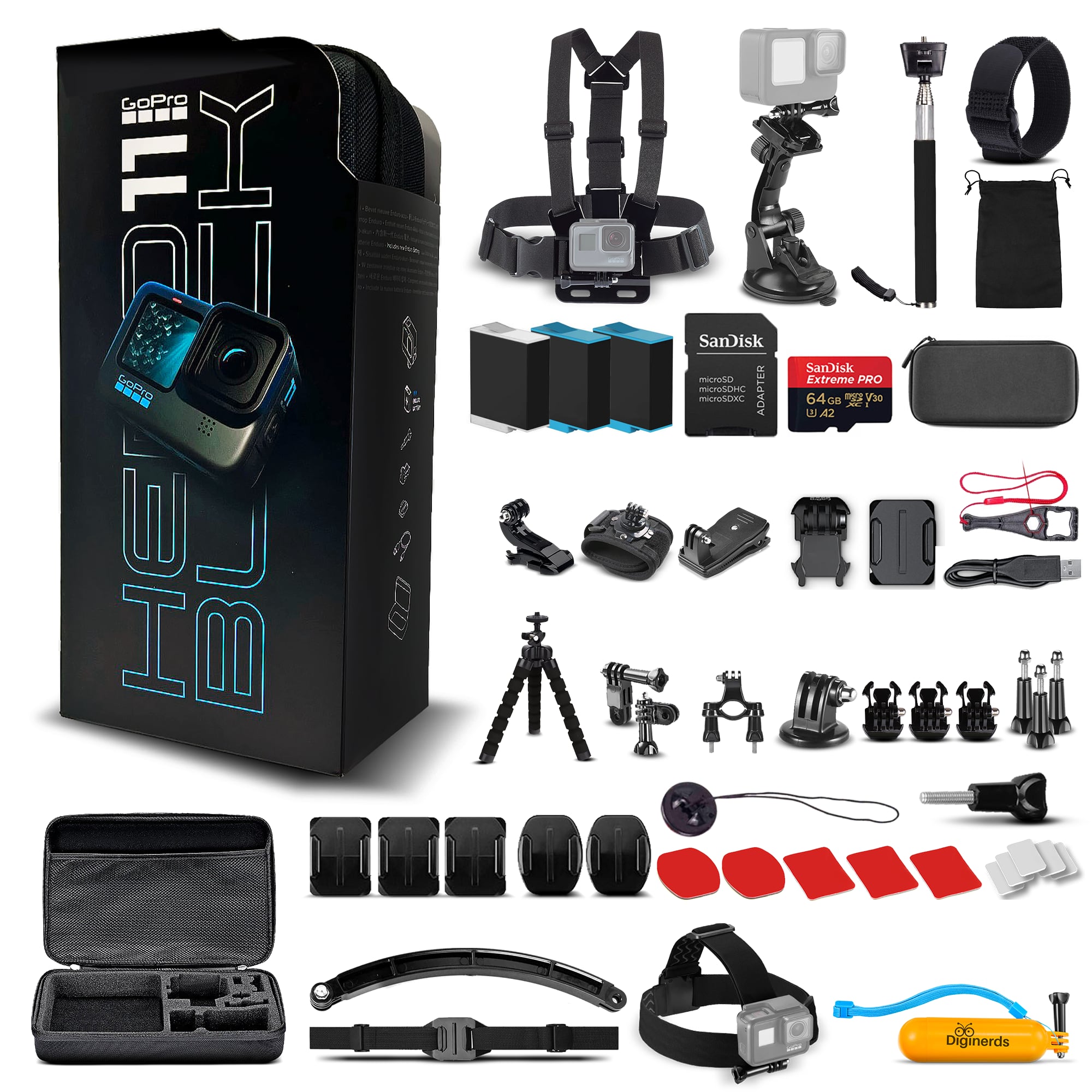 GoPro - HERO11 - Action Camera + 64GB Card, 50 Piece Accessory Kit and 2 Batteries - Black