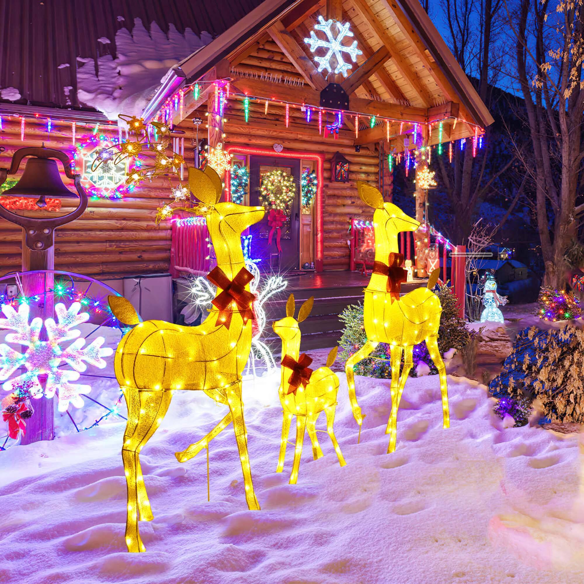 Alt View 3. Costway - Costway 3 PCS Lighted Family Deer Set with LED Lights RGB Flashing Lights 12 Ground Stakes - Yellow.