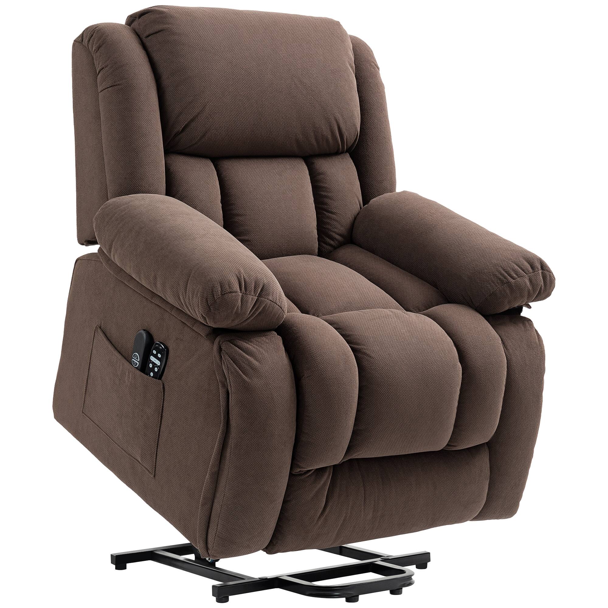 Front. Homcom - Heated Lift Recliner: Massage+Heat Overstuffed Fabric w/USB Port & Remote, Pocket Spring - Brown.