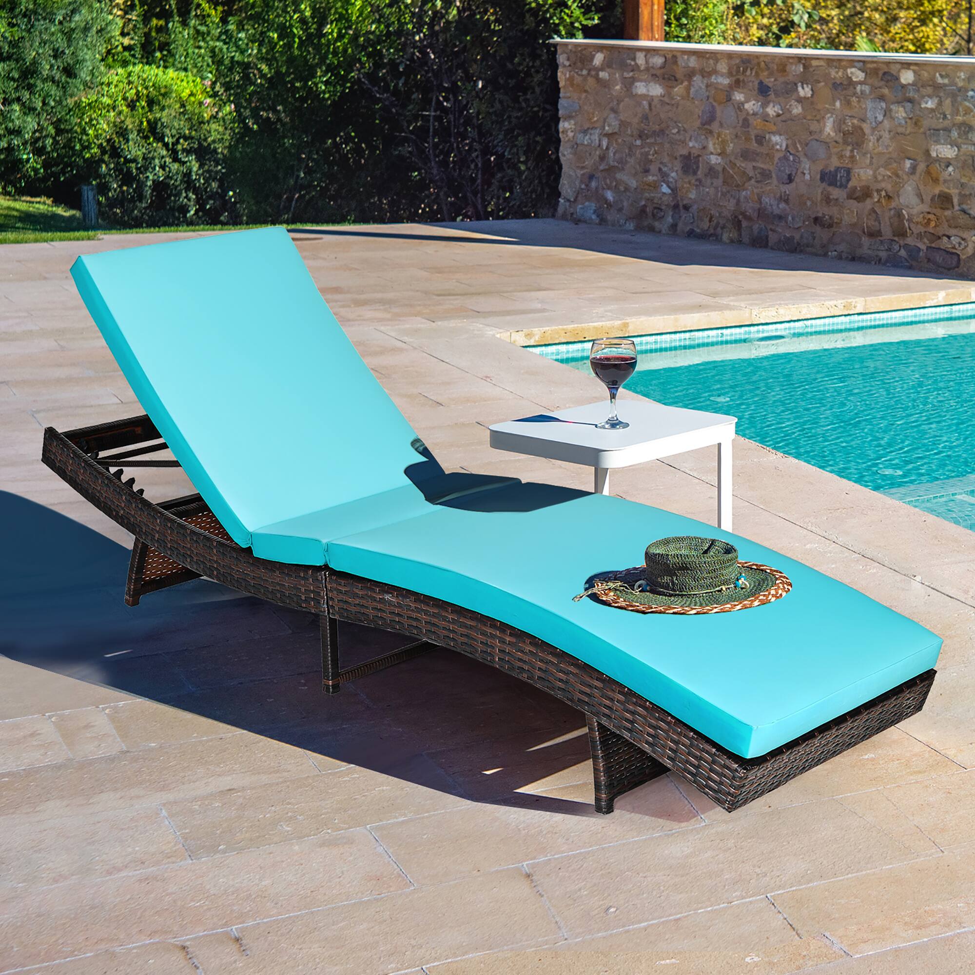 Alt View 3. Costway - Patio Rattan Folding Lounge Chair Chaise Adjustable W/Cushion - Turquoise.