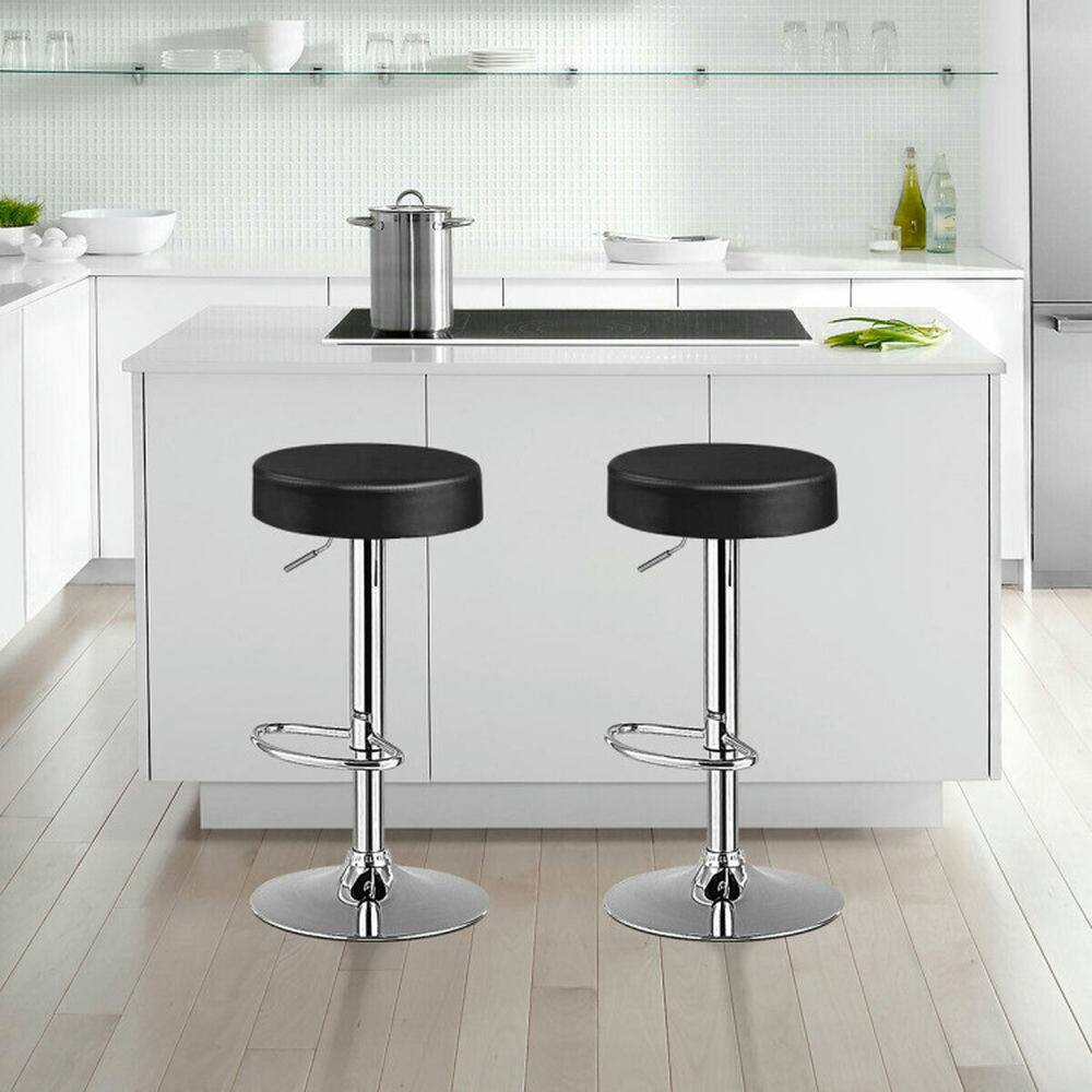 Alt View 7. Pefilos - Set of 2 Height-Adjustable Swivel Round Bar Stool Pub Chairs-Black, Bar Height Stools, Counter Height Bar Stools for - Black.
