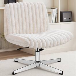 KERDOM - Wider Seat Criss Cross Chair, Armless Ergonomic Office Chair No Wheels, Soft Velvet Vanity Makeup Chair For Home Bedroom - Beige