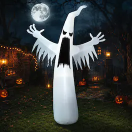 Joyfy - 12FT Towering Ghost Halloween Inflatable – Ghost Decoration with Built-in LEDs for Yard, Lawn & Outdoor Party Displays - White