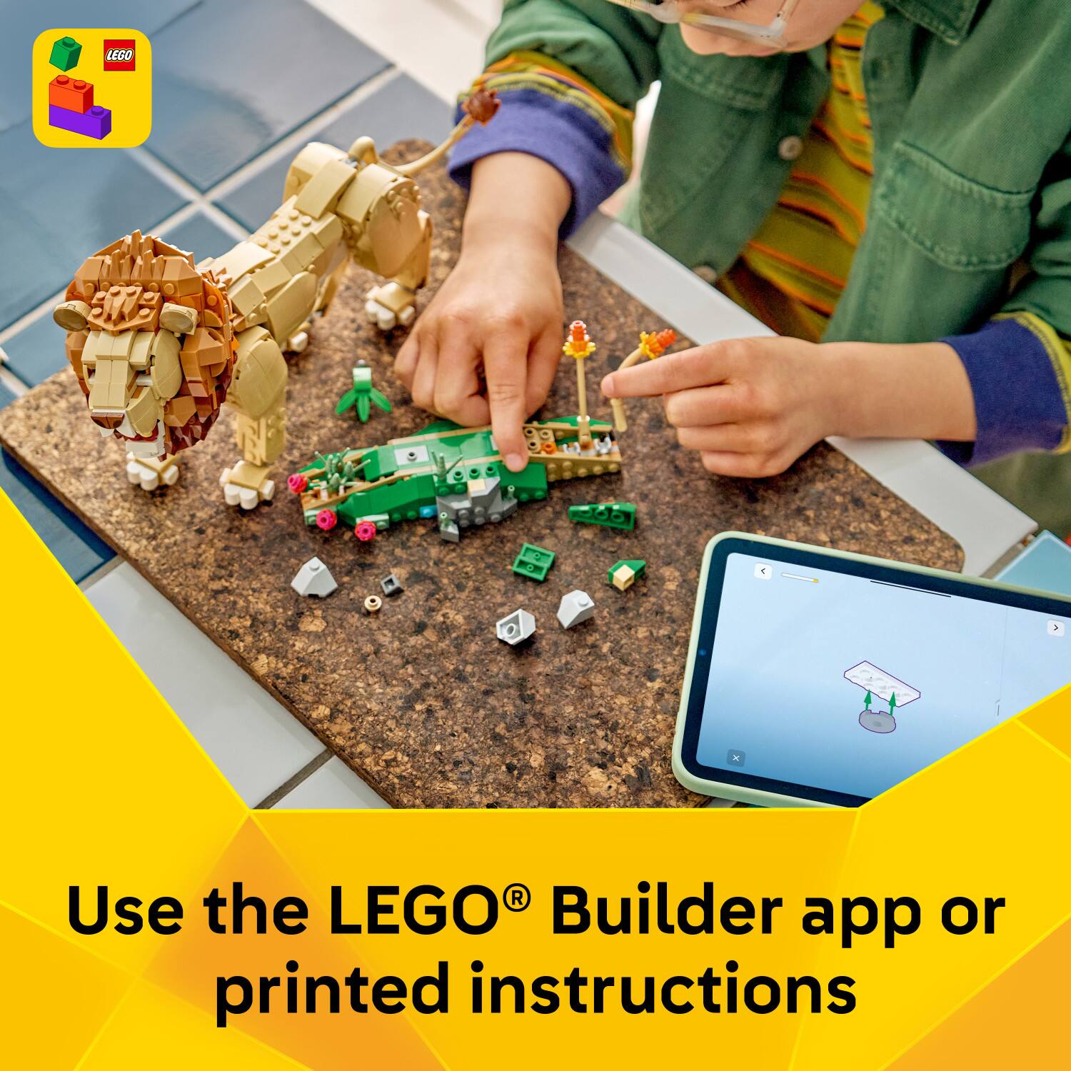 Use the LEGO® Builder app or printed instructions