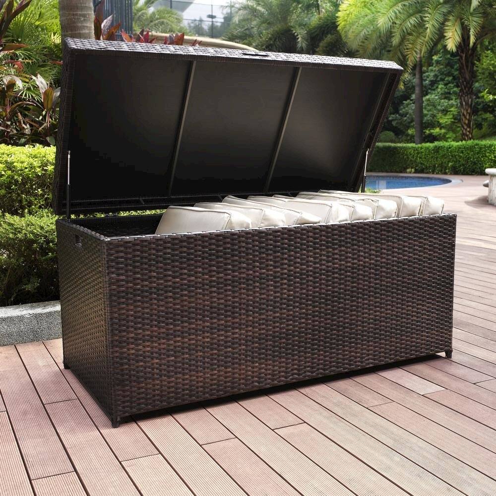 Left. Crosley Furniture - Palm Harbor Wicker Outdoor Storage Box - Brown.