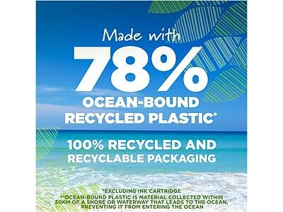 Made with  
78% Ocean-Bound Recycled Plastic*  

100% Recycled and Recyclable Packaging  

*Excluding Ink Cartridge  

*Ocean-bound plastic is material collected within 50km of a shore or waterway that leads to the ocean, preventing it from entering the ocean.