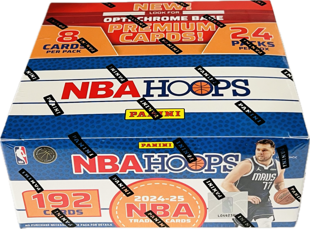 NEW LOOK FOR OPT CHROME BASE PREMIUM CARDS! 8 CARDS PER PACK 24 PACKS PER BOX NBA HOOPS PANINI 2024-25 NBA TRADITIONAL CARDS 192 CARDS NO PURCHASE NECESSARY. SEE PACK FOR DETAILS.