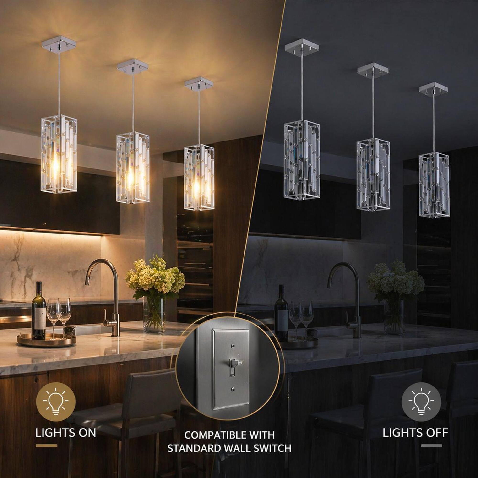 LIGHTS ON  
COMPATIBLE WITH STANDARD WALL SWITCH  
LIGHTS OFF