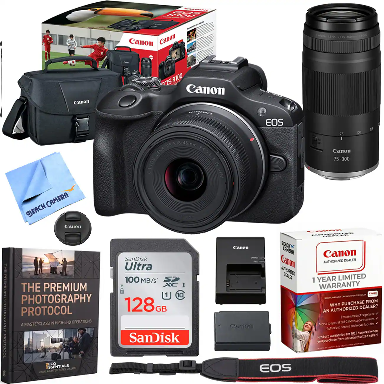 CANON EOS R100

CANON LENS RF75-300mm F4-5.5

CANON BEACH CAMERA

Canon AUTHORIZED DEALER

Canon BERCH CAMERA

Canon SanDisk DEALER

THE Ultra Canoro AUTHORIZED DEALER

100 MB/s

1 YEAR PREMIUM WARRANTY

128GB

WHY PURCHASE FROM AUTHORIZED DEALER?

PROTOCOL AN PHOTOGRAPHY

Ensures product genuine

OPERATIONS

Canon supper services

A MASTERCLASS IN HIGH-END

Access to specialized facilities

Canon service and repair

Authorized honored when warranties are NOT self

SanDisk Product from an unauthorized you purchase

PROTOCOL DECO ESSENTIALS SERIES VOLUME

EOS VISUAL CA