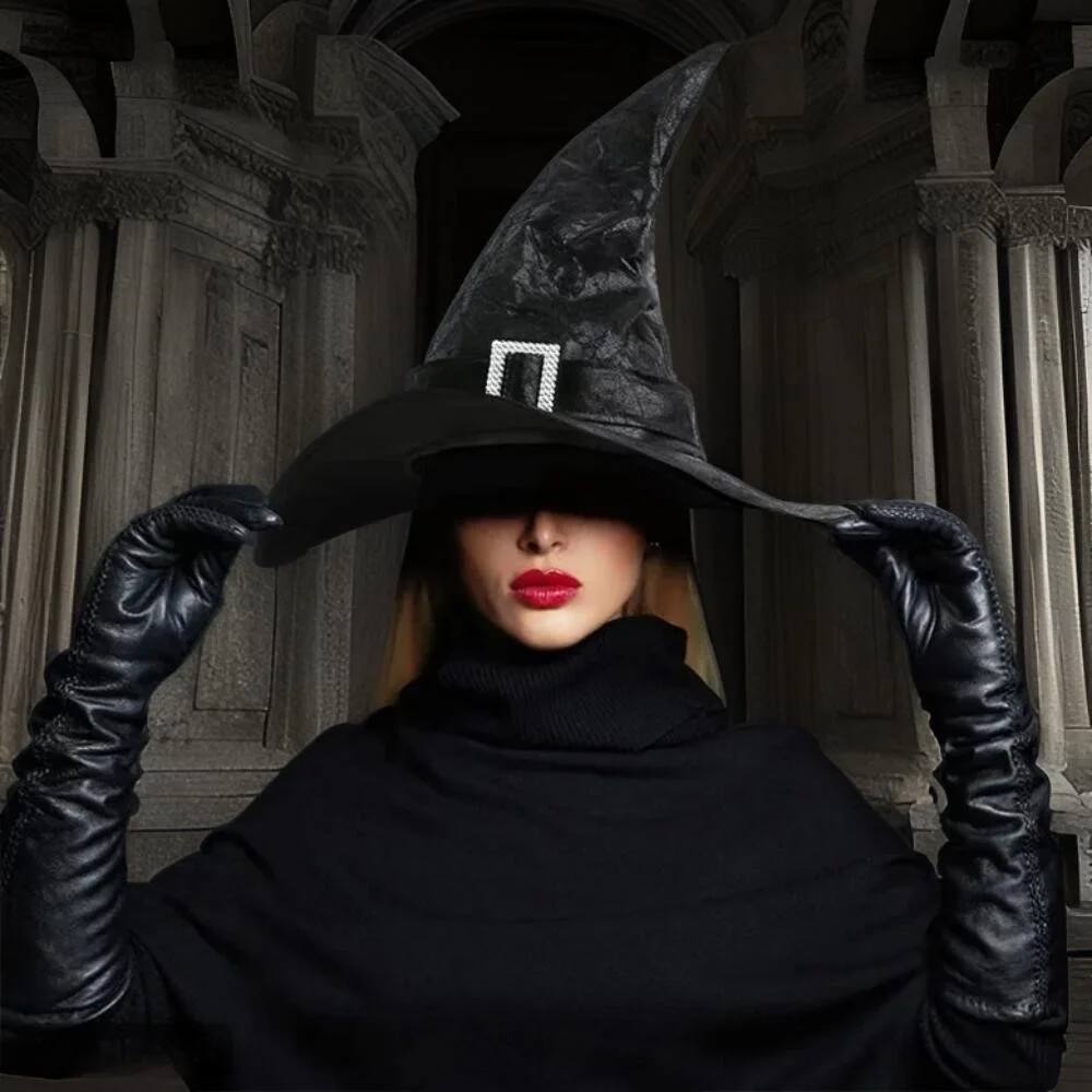 Alt View 1. MOVSSOU - Halloween Witch Set Women Adult Wizard Costume Cosplay Accessory with Necklaces, Earrings, Gloves - black.