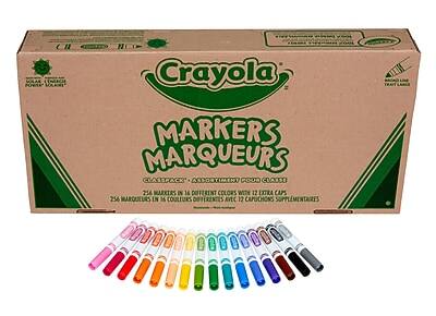 Crayola Markers  
Classpack - Assortiment pour classe  
256 markers in 16 different colors with 12 extra caps  
256 marqueurs en 16 couleurs différentes avec 12 capuchons supplémentaires