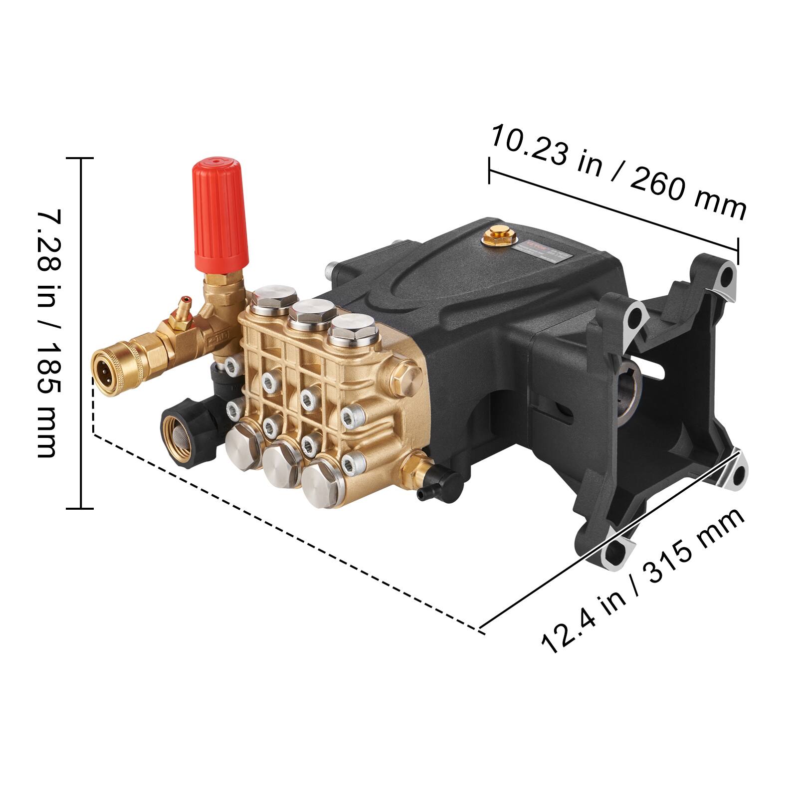 7.28 in / 185 mm  
10.23 in / 260 mm  
12.4 in / 315 mm