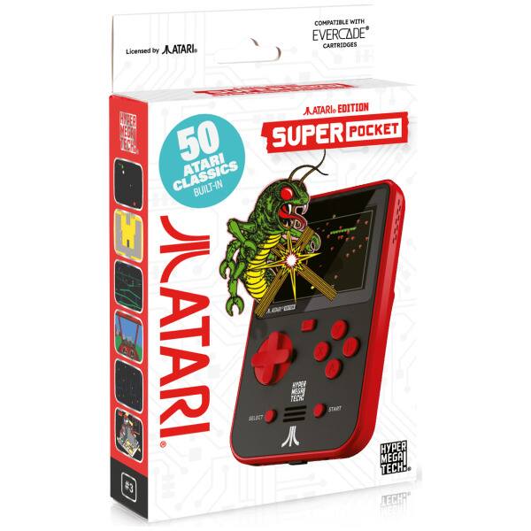 COMPATIBLE WITH EVERCADE*  
MATARI CARTRIDGES  
Licensed by ATARI.  
A.ATARI EDITION  
SUPER POCKET  
50 ATARI CLASSICS BUILT-IN  
#3  
ATARI SELECT TECHS  
MESHI HYPER START  
WECHI MEGAI HYPER TECH!  
THEMP - E (Everyone)