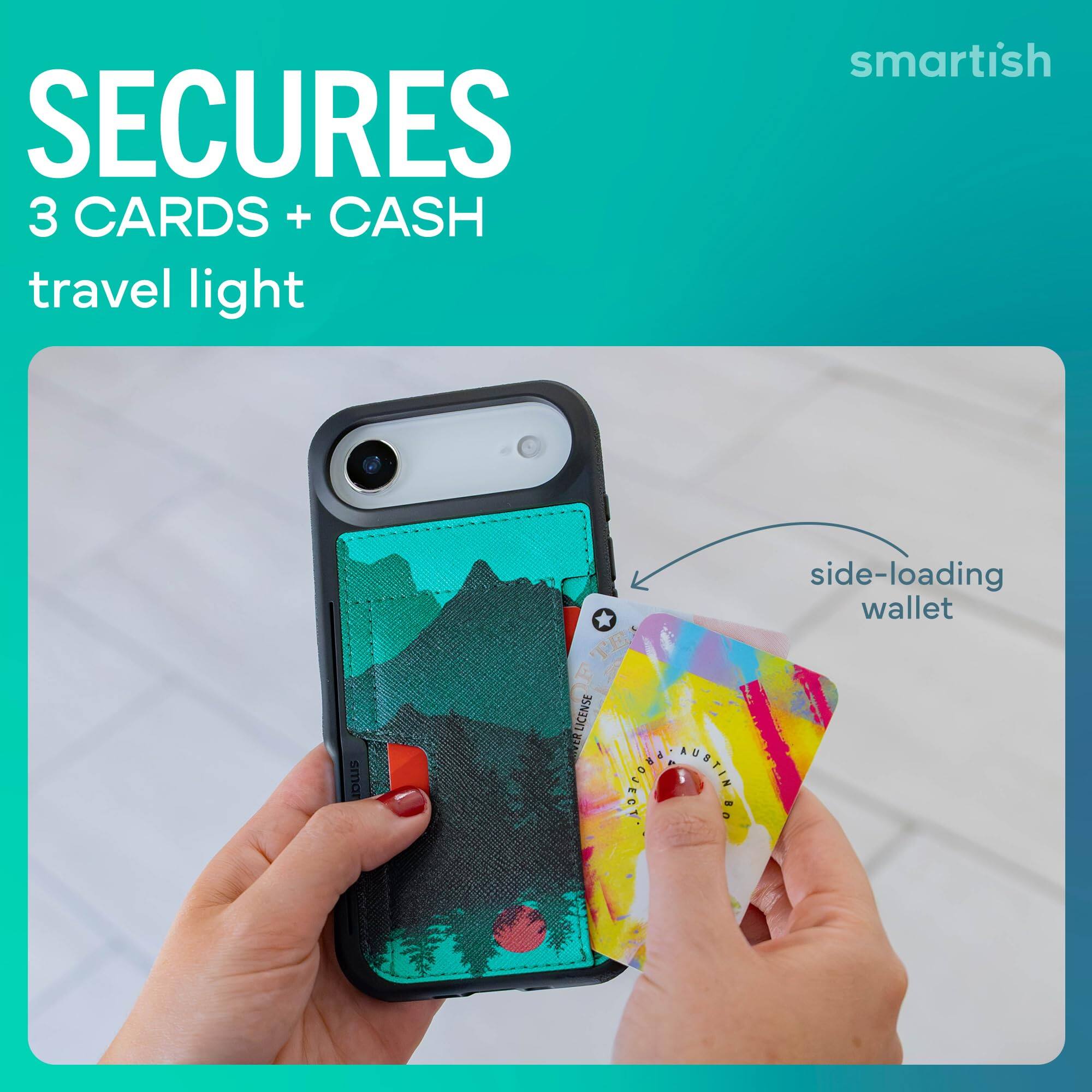 SECURES 3 CARDS + CASH travel light  
smartish  
side-loading wallet