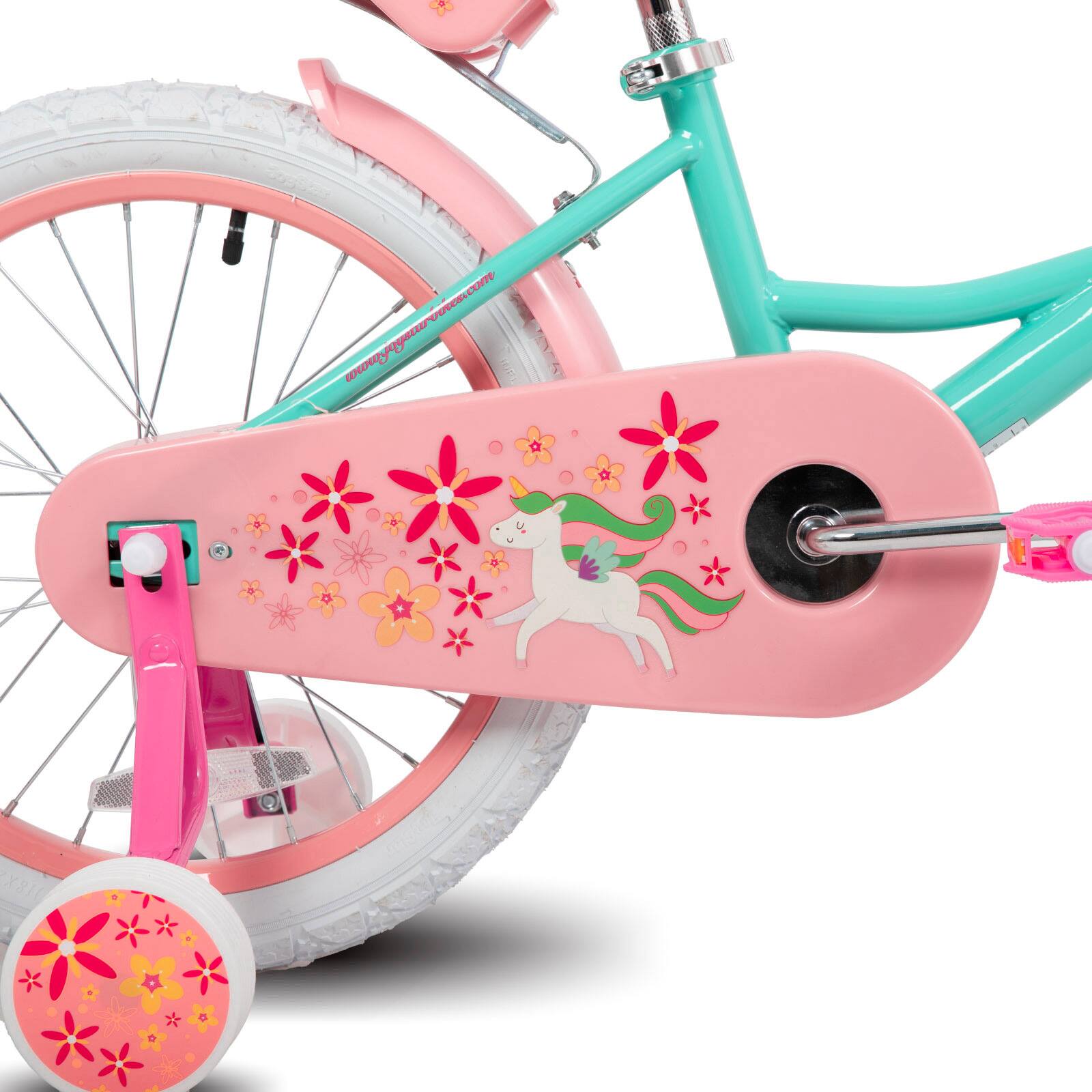 Alt View 5. JOYSTAR - Unicorn 20 Inch Kids Bike for Girls Boys Ages 10+, Toddler Bicycles with Training Wheels & Basket, Doll Seat, Green - Green.