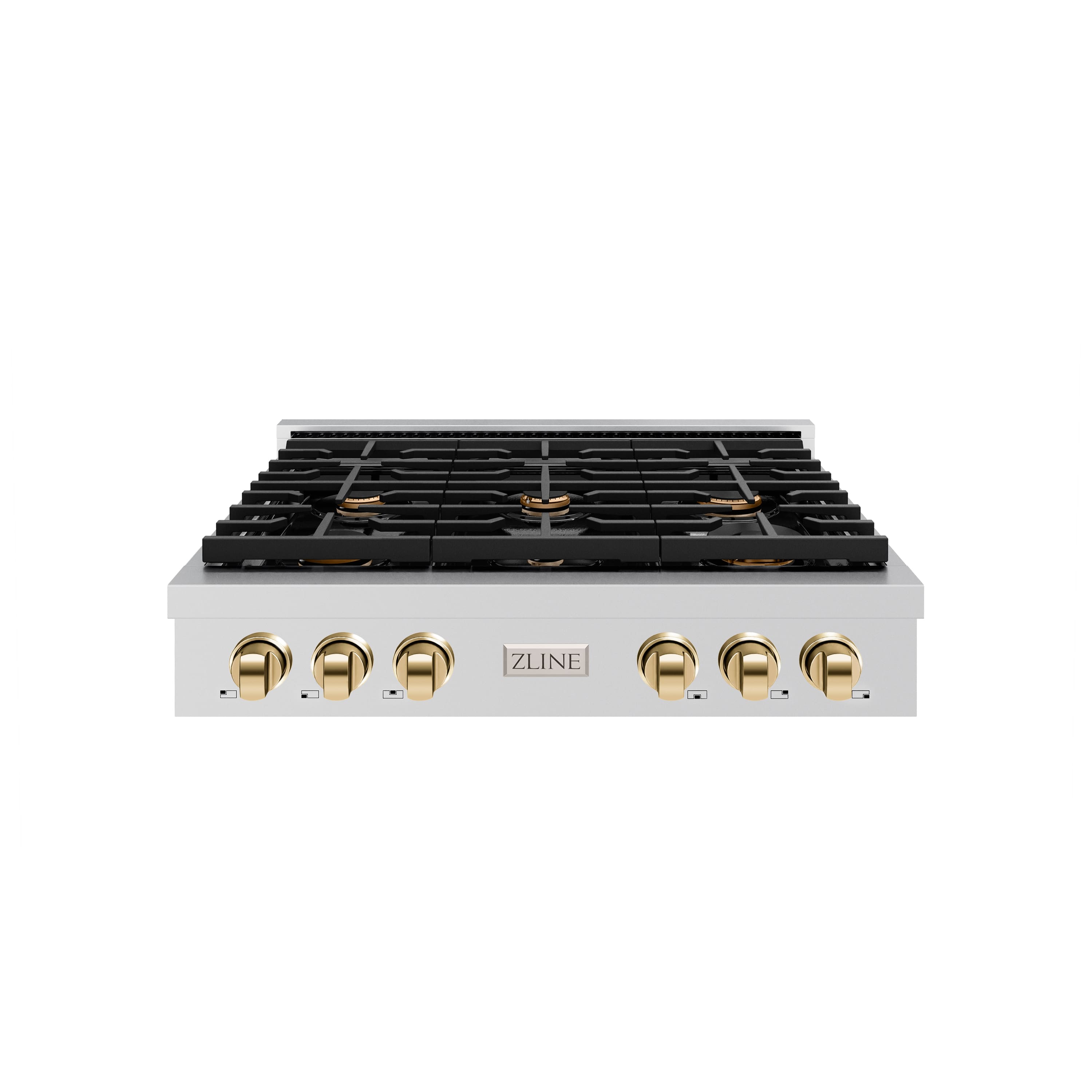 ZLINE - 36 in. Autograph Paramount Gas Rangetop w/ 6 Burners & Polished Gold Accents (SRTZ-36-G) - Stainless Steel