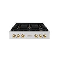 ZLINE - 36 in. Autograph Paramount Gas Rangetop w/ 6 Burners & Polished Gold Accents (SRTZ-36-G) - Stainless Steel - Front_Zoom