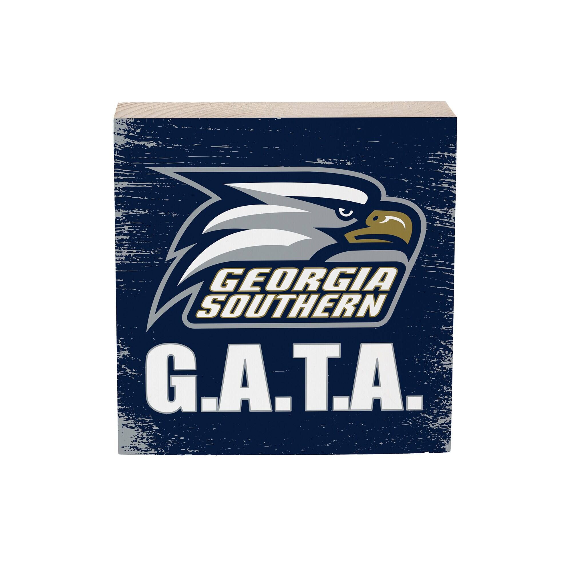 Evergreen Enterprises - Georgia Southern Eagles 6" Square Fan Chant Wood Block Shelf Sign - Multicolor