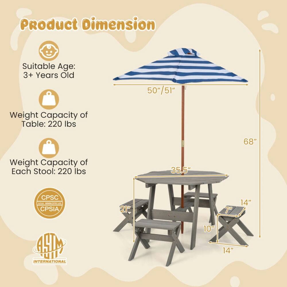 Product Dimension  
Suitable Age: 3+ Years Old  
Weight Capacity of Table: 220 lbs  
Weight Capacity of Each Stool: 220 lbs  

50"/51"  
68"  
35.5"  
21"  
7"  
14"  
10"  
14"  

CPSC USA  
CPSIA  
ASTM INTERNATIONAL