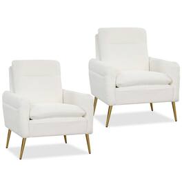 Costway - Set of 2 Modern Accent Chair Upholstered Armchair w/ Tapered Metal Legs - White