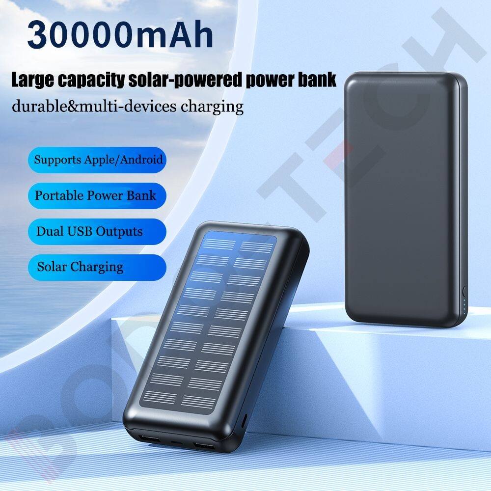 30000mAh Large capacity solar-powered power bank durable&multi-devices charging

Supports Apple/Android
Portable Power Bank
Dual USB Outputs
Solar Charging