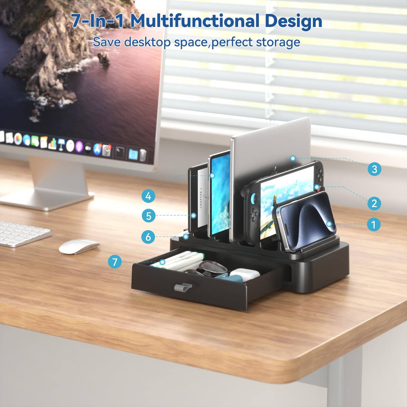 7-In-1 Multifunctional Design  
Save desktop space, perfect storage