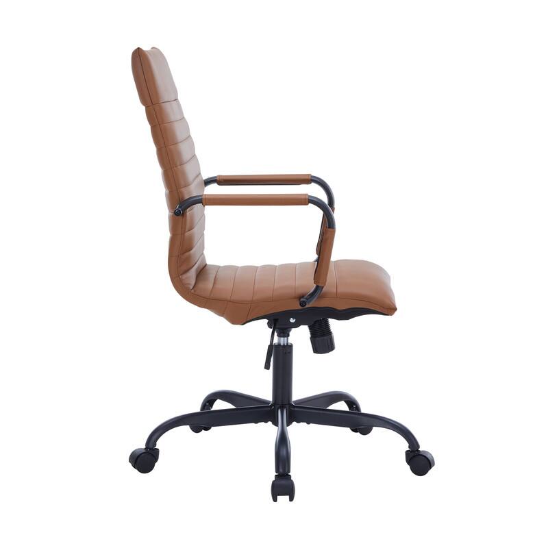 Alt View 4. LeisureMod - Harris Mid-Back Leather Office Chair Adjustable Height Tilt in Black Stainless Steel 360-Degree Swivel - Light Brown.