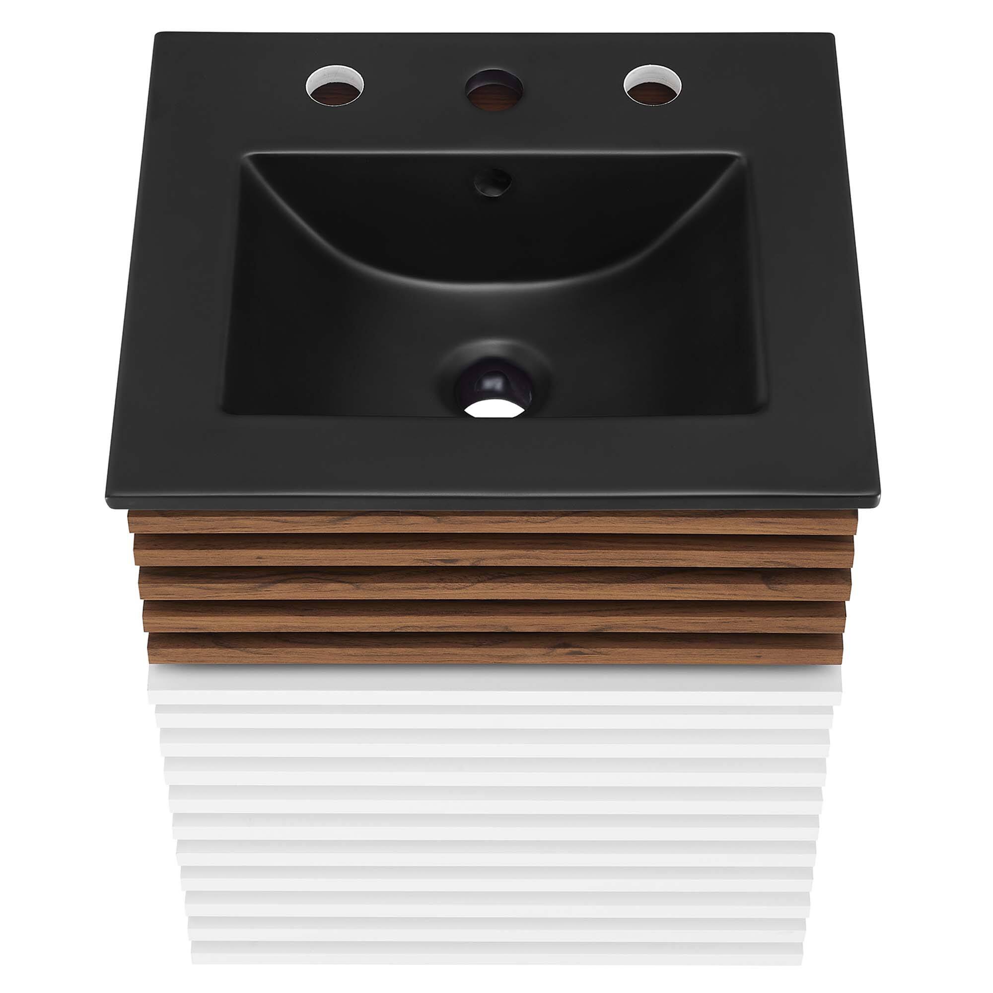 Alt View 3. Modway - Render Wall-Mount Bathroom Vanity with Black Basin Included - White Walnut Black.