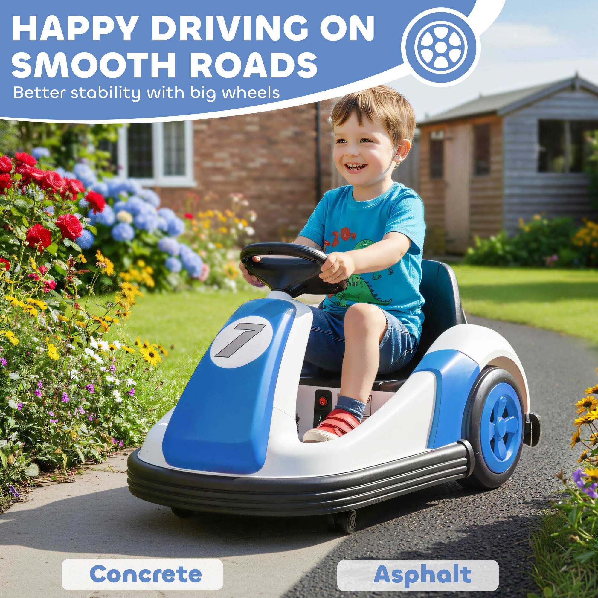 HAPPY DRIVING ON SMOOTH ROADS  
Better stability with big wheels

Concrete  
Asphalt