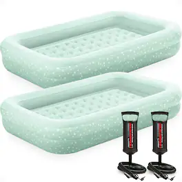 Intex - Kids Travel Inflatable Air Mattress with Raised Sides & Hand Pump (2 Pack) - Gray