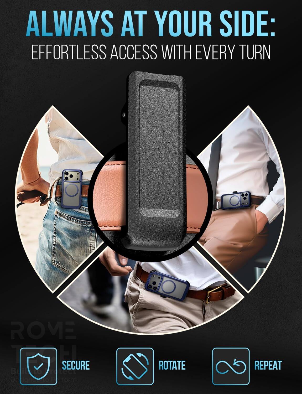 ALWAYS AT YOUR SIDE:  
EFFORTLESS ACCESS WITH EVERY TURN  

SECURE  
ROTATE  
REPEAT