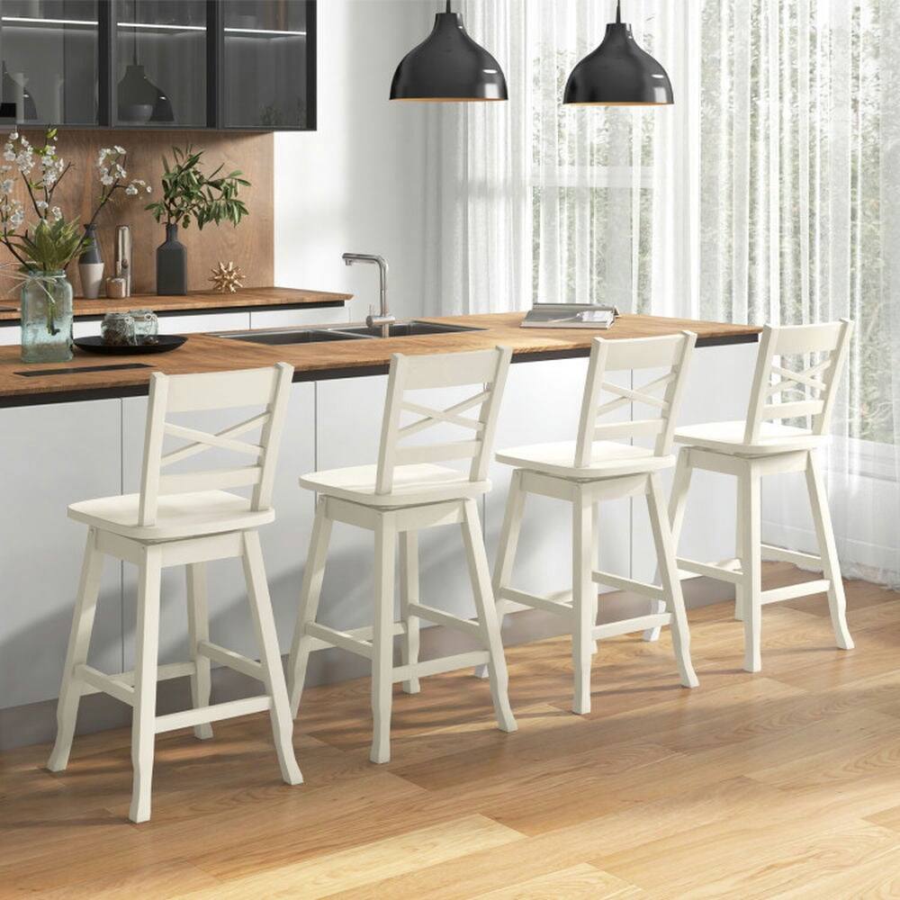 Alt View 6. Pefilos - Swivel 24-Inch Counter Height Stool Set of 2 with Inclined Backrest-White, Bar Height Stools, Counter Height Bar Stools - White.