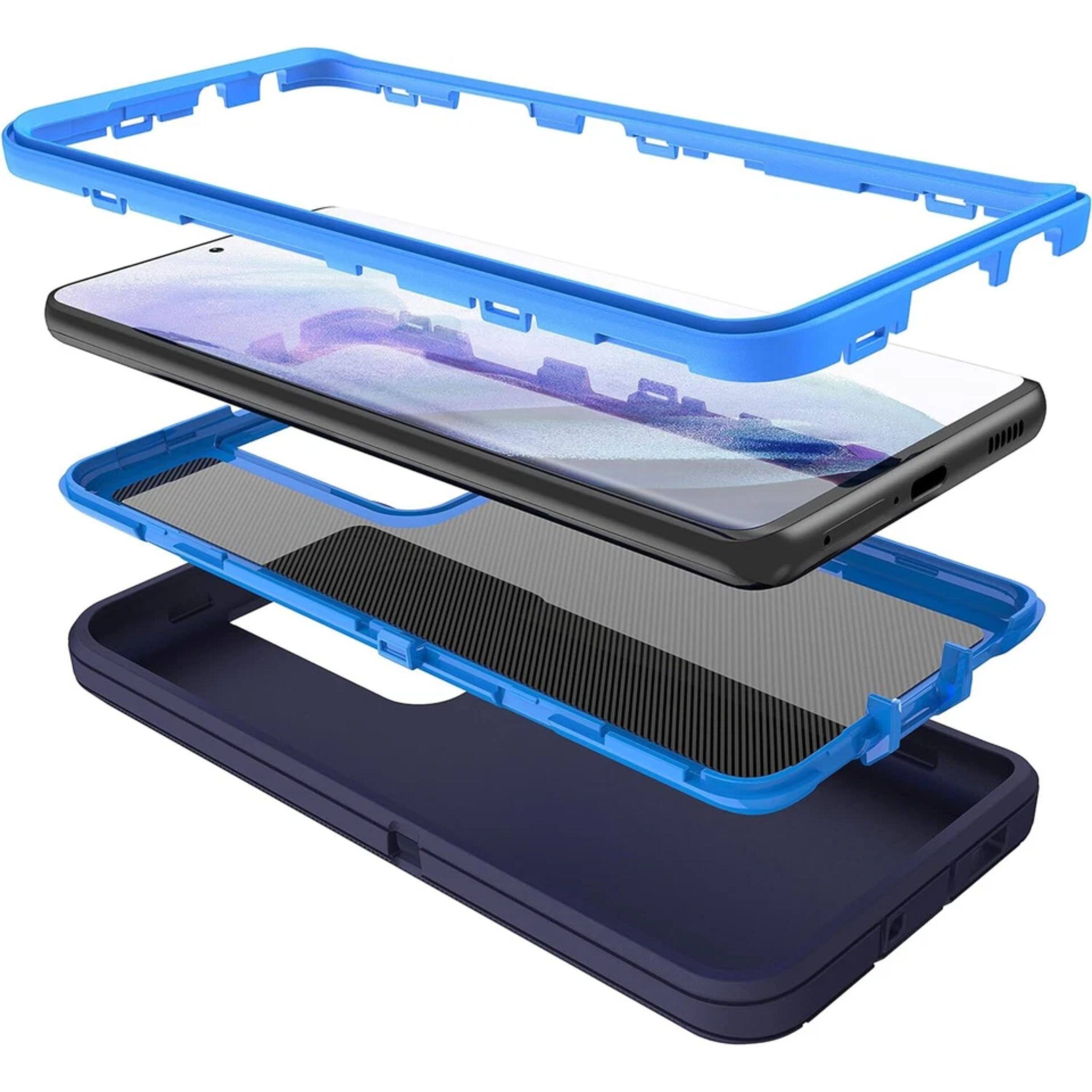 Left. Kitcheniva - Belt Clip Kickstand Phone Case Plus Tempered Glass For Samsung Galaxy S24 FE Navy - Navy Blue.