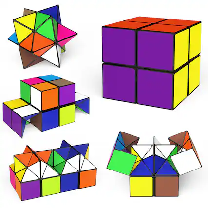 Front. Topteng - 2-in-1 Magic Cube Star Puzzle - Multicolored Infinity Fidget Toy, Transformable Educational Game for Kids & Adults.