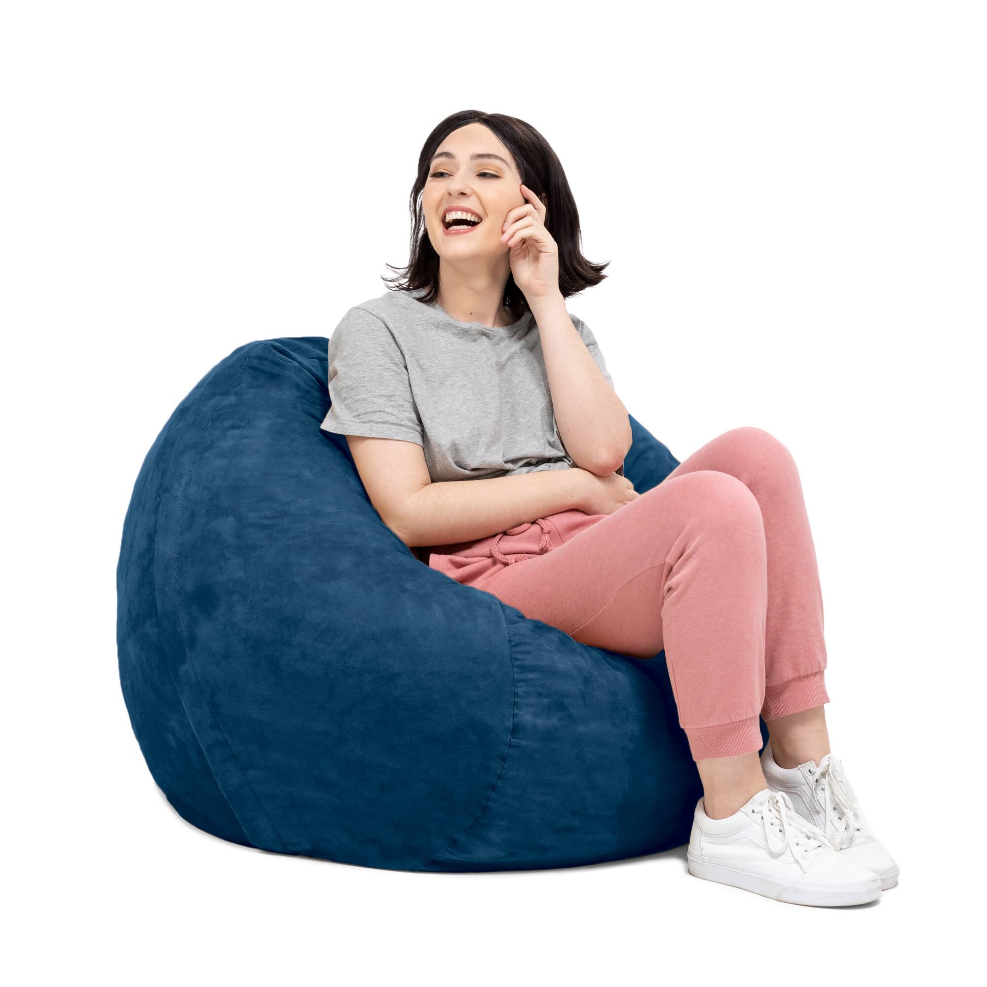 Angle. Jaxx - Jaxx Saxx 3 Foot Bean Bag Chair with Removable Cover, Navy - Microsuede Navy.