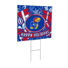 Evergreen Enterprises - Kansas Jayhawks 24" x 18" Happy Holidays Christmas Outdoor Staked Yard Sign - Multicolor