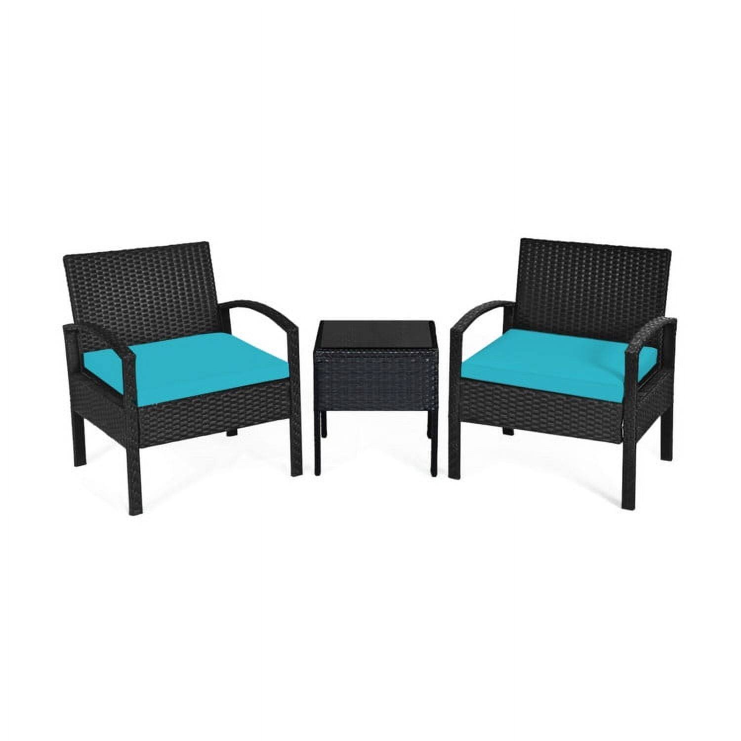 Alt View 1. Kadyn - 3 Pc Patio Conversation Bistro Set with Seat Cushions-Turquoise Outdoor Rattan Patio Conversation Set with Side Table... - Blue.