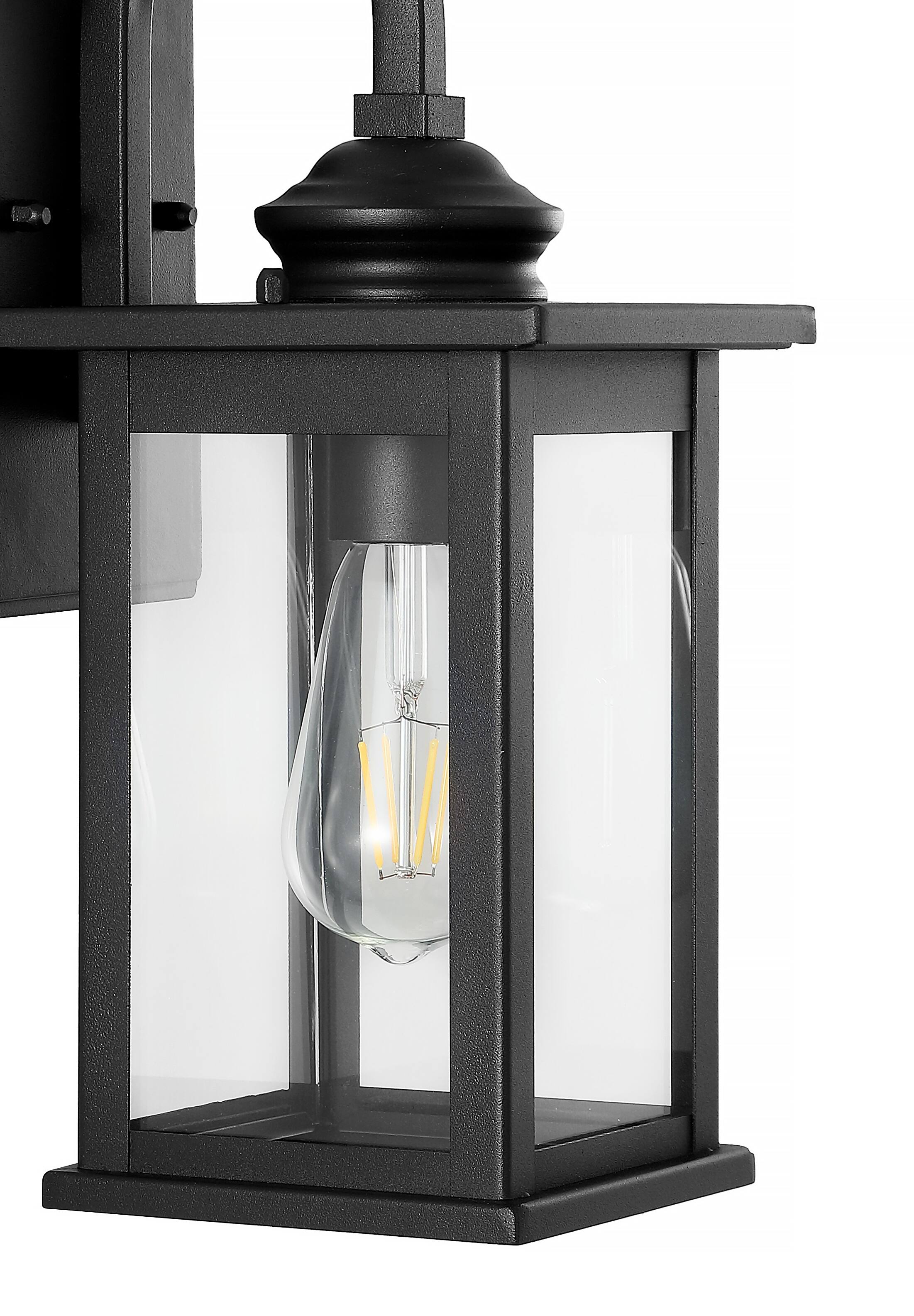 Alt View 4. Jonathan Y - Cary 5.9" 1-Light Iron/Glass Traditional Modern Lantern LED Outdoor Sconce, Black (Set of 2) - Black.