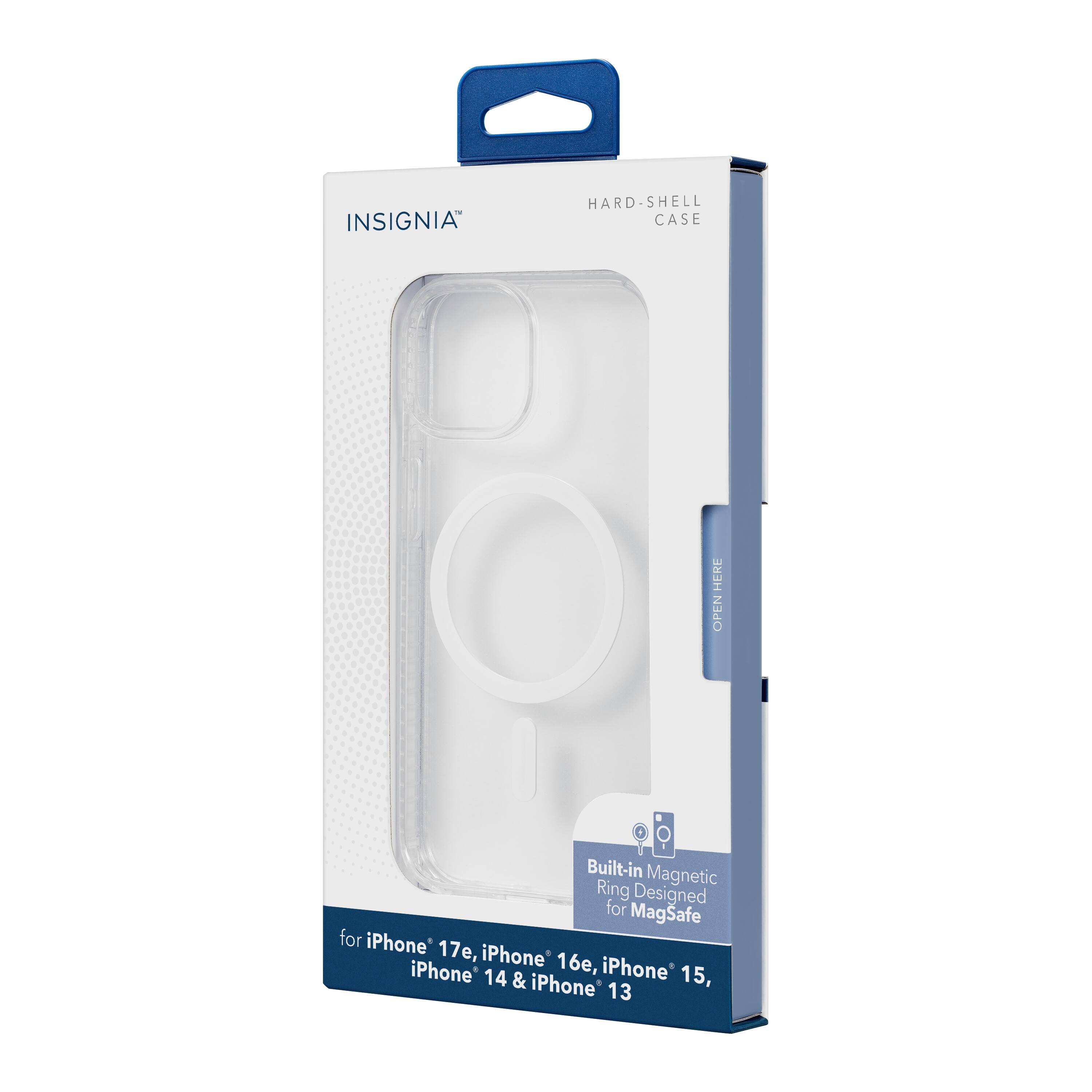 HARD-SHELL INSIGNIA CASE  
OPEN HERE  
Built-in Magnetic Ring Designed for MagSafe  
for iPhone 17e, iPhone 16, iPhone 15, iPhone 14 & iPhone 13