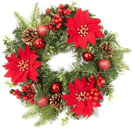 Jojoka - 16-in Red Christmas Wreath for Indoor Outdoor Holiday Decorations - Green