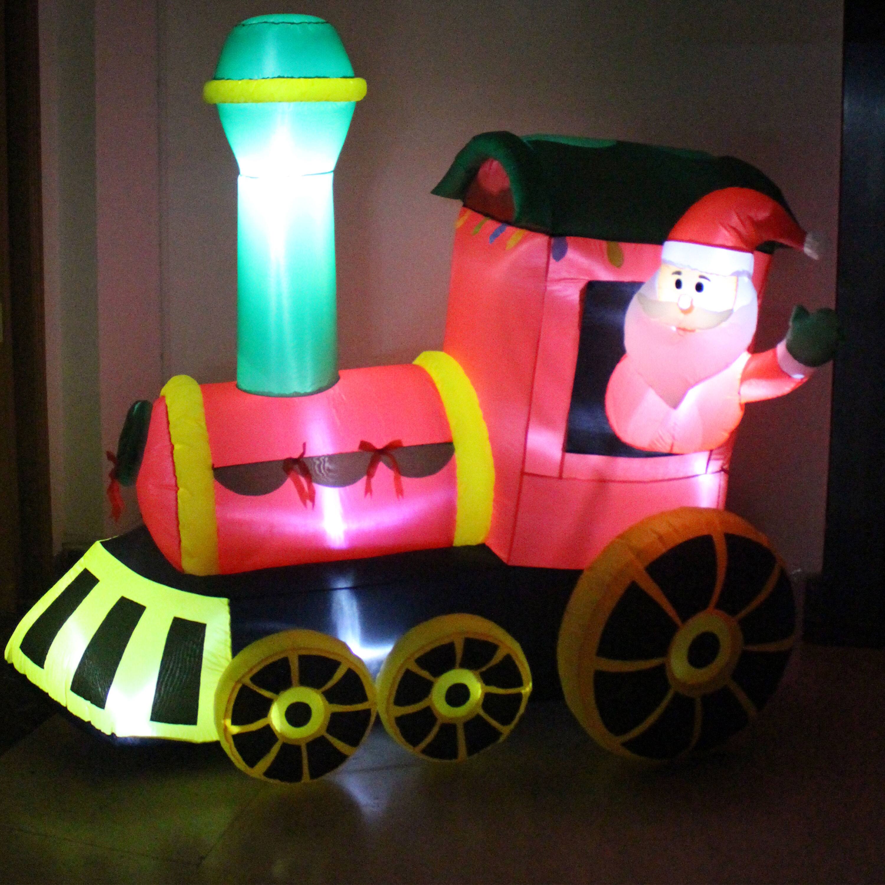 Alt View 3. A Holiday Company - A Holiday Company 6.5 Ft Tall Inflatable Santa Holiday Train Lawn Decoration - Multicolor.