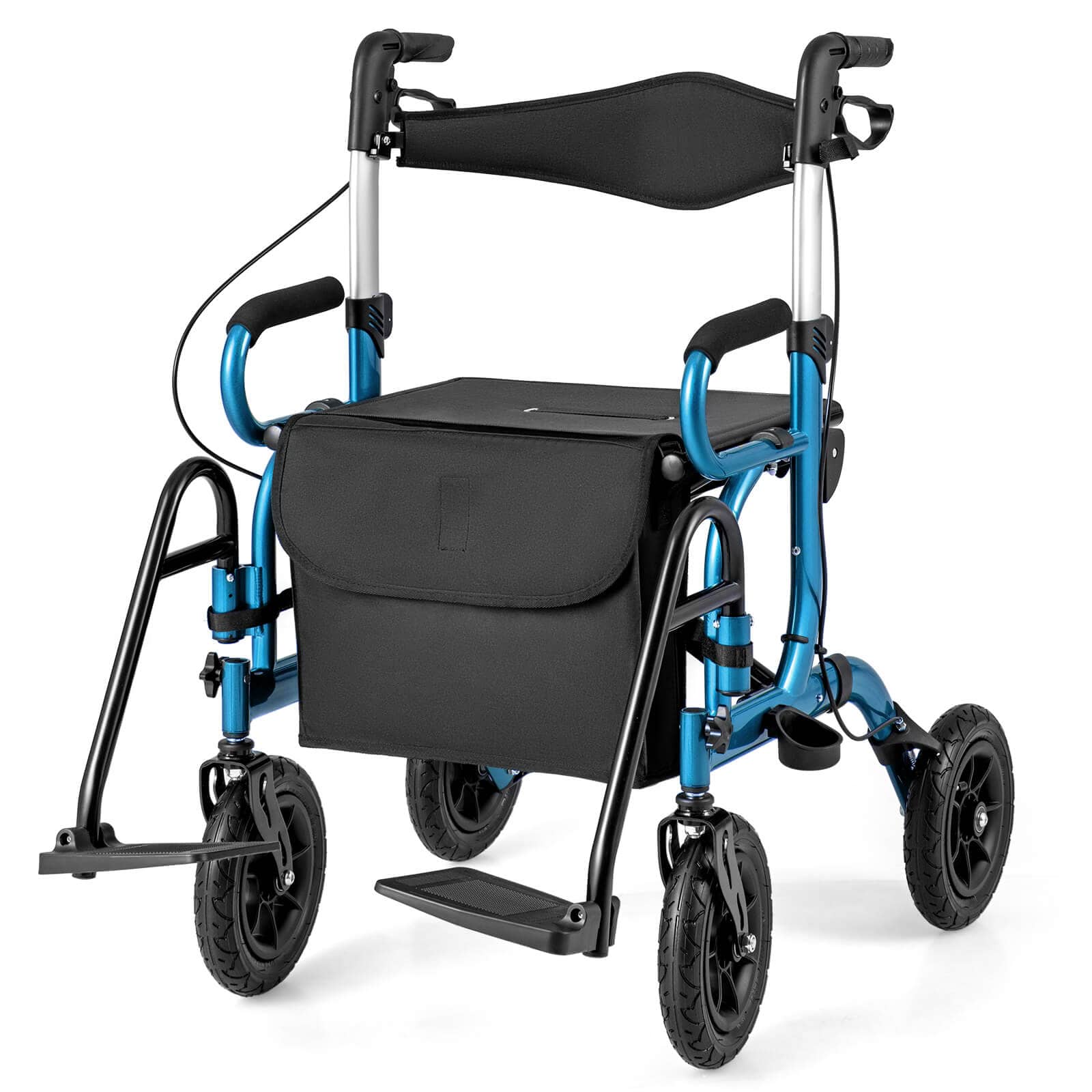 Costway - 2-in-1 Rollator Walker for Seniors with Seat 9" Pneumatic Tires for All Terrain - Navy