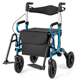 Costway - 2-in-1 Rollator Walker for Seniors with Seat 9" Pneumatic Tires for All Terrain - Navy