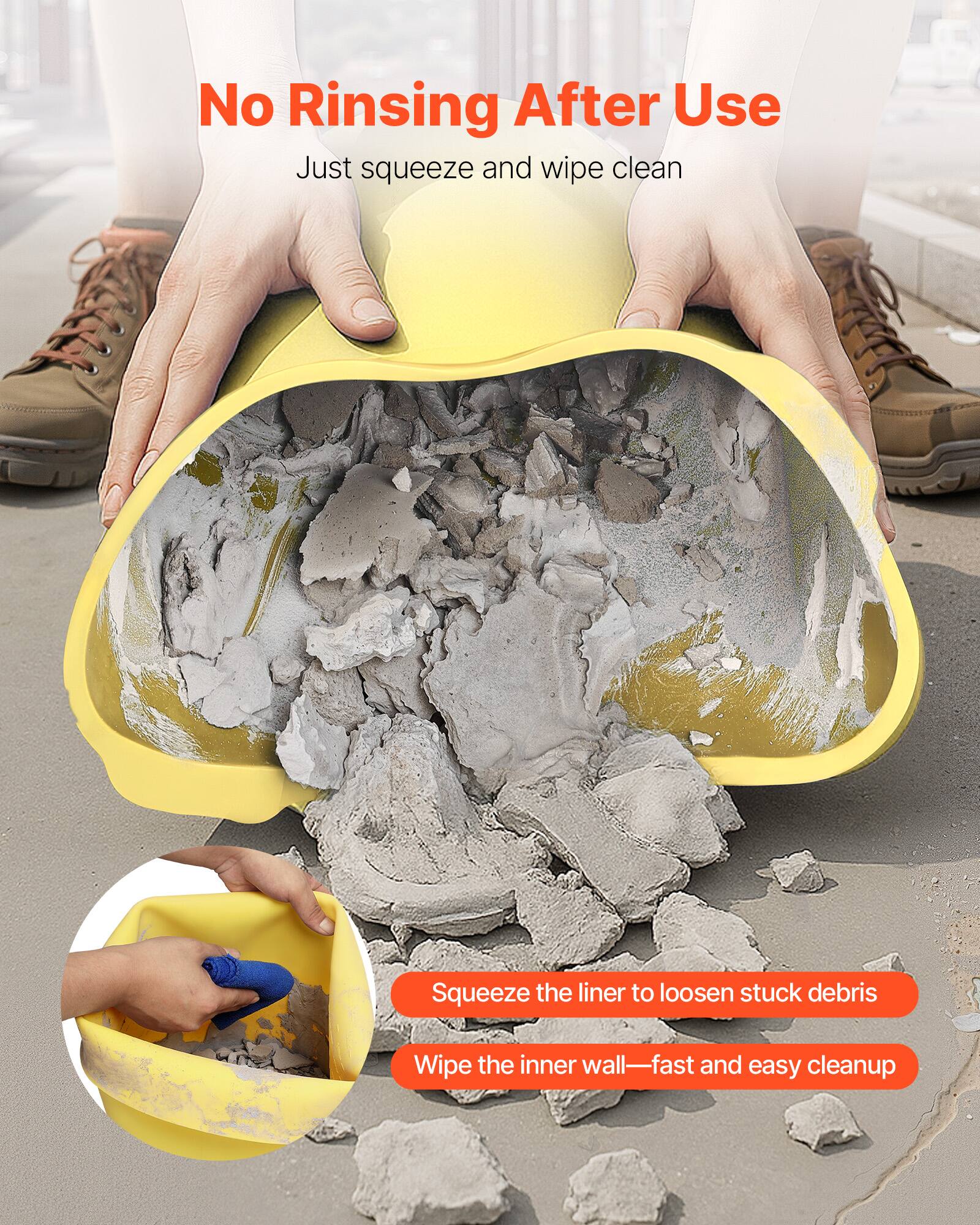 No Rinsing After Use  
Just squeeze and wipe clean  

Squeeze the liner to loosen stuck debris  
Wipe the inner wall—fast and easy cleanup
